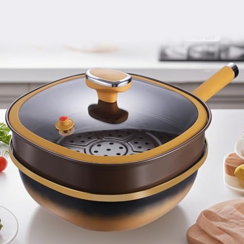 Generic 12-inch Titanium Alloy Non-Stick Deep Skillet with Lid and Steamer-2