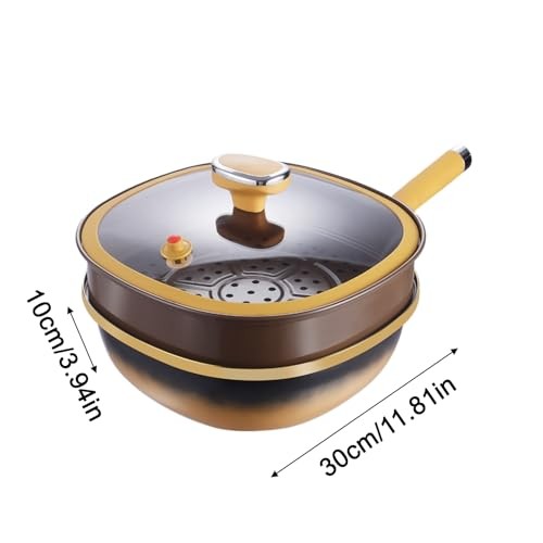 Generic 12-inch Titanium Alloy Non-Stick Deep Skillet with Lid and Steamer-4