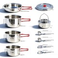 Ipretti 18/8 Stainless Steel Camping Cookware Set for 6 to 8 People with Utensils, Kettle and Carrying Bag