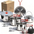 Ipretti 18/8 Stainless Steel Camping Cookware Set for 6 to 8 People with Utensils, Kettle and Carrying Bag