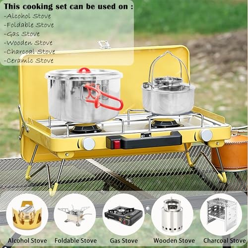 Ipretti 18/8 Stainless Steel Camping Cookware Set for 6 to 8 People with Utensils, Kettle and Carrying Bag-5