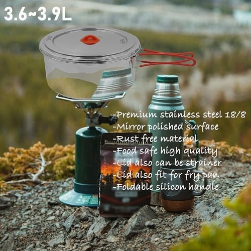 Ipretti 18/8 Stainless Steel Camping Cookware Set for 6 to 8 People with Utensils, Kettle and Carrying Bag-7