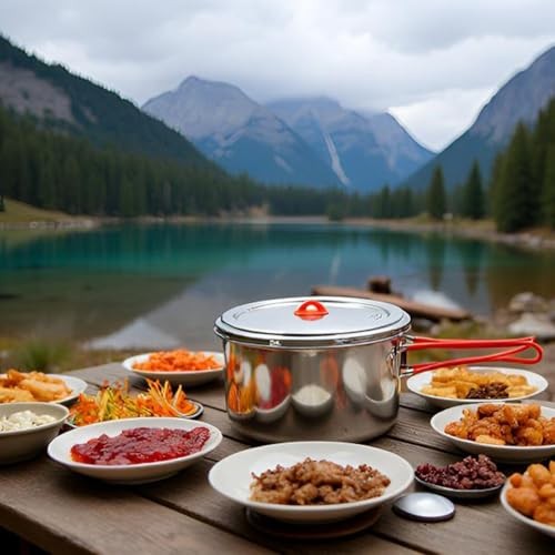 Ipretti 18/8 Stainless Steel Camping Cookware Set for 6 to 8 People with Utensils, Kettle and Carrying Bag-8
