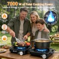 iPalamila 2-Burner Pro Camping Stove, 7000W, foldable portable gas stove with wind shield, grill pan and carry bag