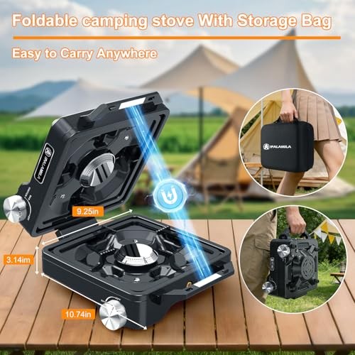 iPalamila 2-Burner Pro Camping Stove, 7000W, foldable portable gas stove with wind shield, grill pan and carry bag-5