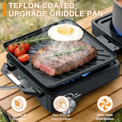 iPalamila 2-Burner Pro Camping Stove, 7000W, foldable portable gas stove with wind shield, grill pan and carry bag-8