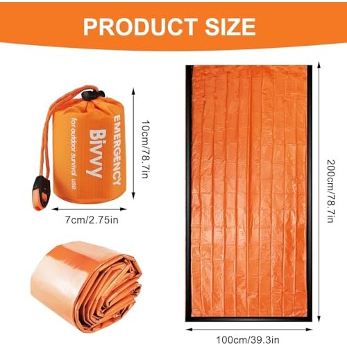 PJHAJH Emergency Sleeping Bag and Reusable Survival Blanket 2 Pack with Whistle-1