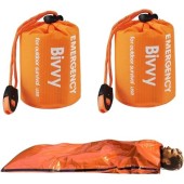 PJHAJH Emergency Sleeping Bag and Reusable Survival Blanket 2 Pack with Whistle