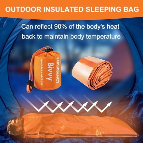 PJHAJH Emergency Sleeping Bag and Reusable Survival Blanket 2 Pack with Whistle-3