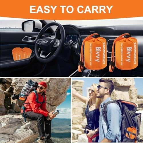 PJHAJH Emergency Sleeping Bag and Reusable Survival Blanket 2 Pack with Whistle-4