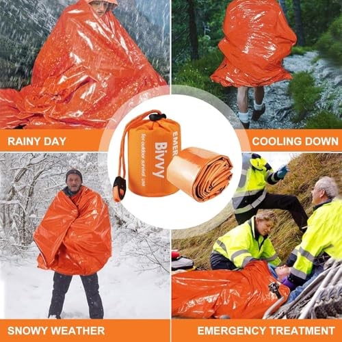 PJHAJH Emergency Sleeping Bag and Reusable Survival Blanket 2 Pack with Whistle-6
