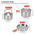 BSDLZCH 304 Stainless Steel Camping Cookware Set, 3-Piece with Frying Pan, Pot and Kettle, Folding Handle, 3-6 Person