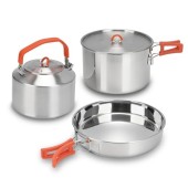 BSDLZCH 304 Stainless Steel Camping Cookware Set, 3-Piece with Frying Pan, Pot and Kettle, Folding Handle, 3-6 Person