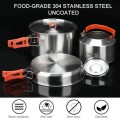 BSDLZCH 304 Stainless Steel Camping Cookware Set, 3-Piece with Frying Pan, Pot and Kettle, Folding Handle, 3-6 Person