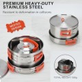 BSDLZCH 304 Stainless Steel Camping Cookware Set, 3-Piece with Frying Pan, Pot and Kettle, Folding Handle, 3-6 Person