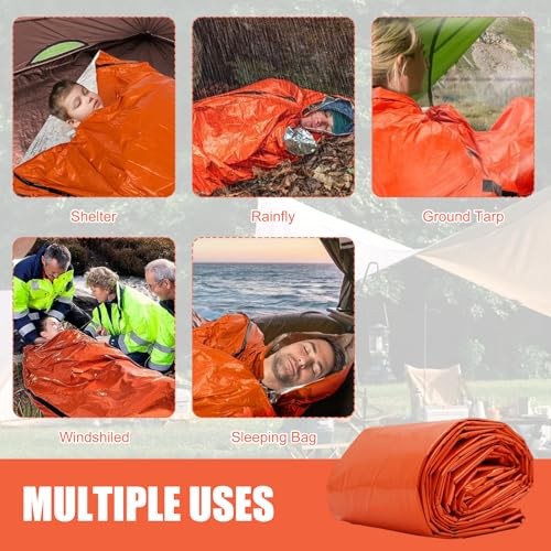 HEUIOP 9-Piece Emergency Sleeping Bag Survival Kit, Orange-4