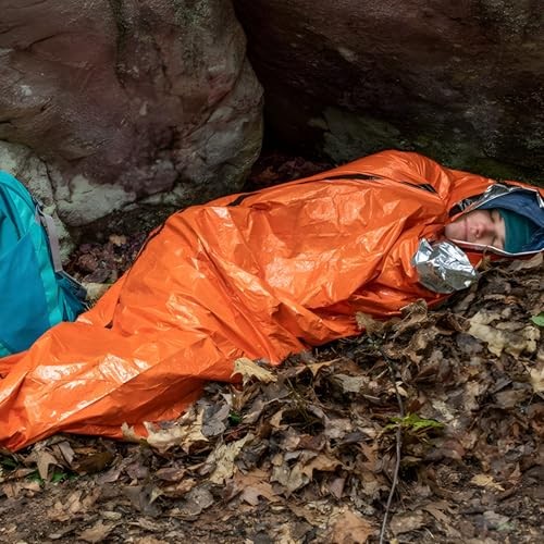 HEUIOP 9-Piece Emergency Sleeping Bag Survival Kit, Orange-5