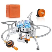 Adiwo 6800W Three-Burner Windproof Camping Gas Stove with Carry Box