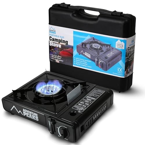 Adventure Peaks Portable Single Burner Camping Gas Cooker with Automatic Ignition and Carry Case
