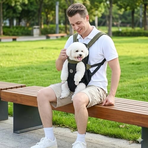 ALLSOPETS Dog Carrier Backpack for Small to Medium Dogs, Front Pet Carrier with Safety Hook, Olive Green, L-1