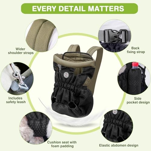 ALLSOPETS Dog Carrier Backpack for Small to Medium Dogs, Front Pet Carrier with Safety Hook, Olive Green, L-2