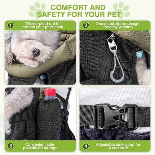 ALLSOPETS Dog Carrier Backpack for Small to Medium Dogs, Front Pet Carrier with Safety Hook, Olive Green, L-3