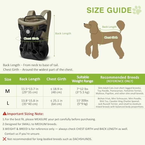 ALLSOPETS Dog Carrier Backpack for Small to Medium Dogs, Front Pet Carrier with Safety Hook, Olive Green, L-4