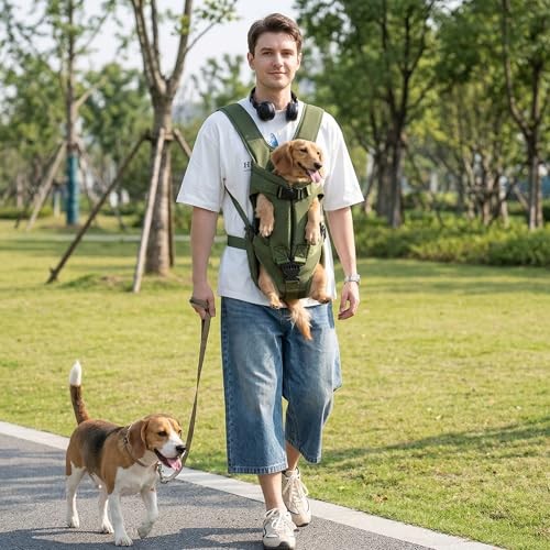 ALLSOPETS Dog Front Carrier Backpack, Army Green, Size L-1