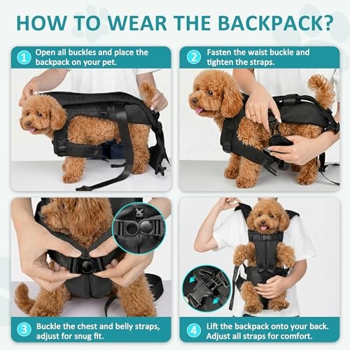 ALLSOPETS Dog Front Carrier Backpack, adjustable legs-out pet carrier, charcoal black, size M-3