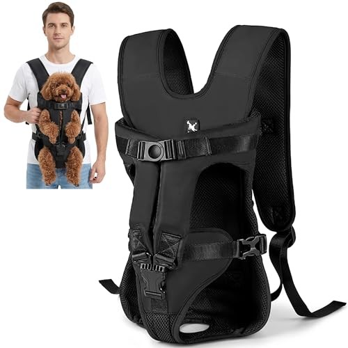ALLSOPETS Dog Front Carrier Backpack, adjustable legs-out pet carrier, charcoal black, size M