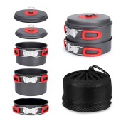 Alocs Camping Cookware Set, 3.5L + 2.2L Pot and 8.5in Pan, Mesh Carry Bag