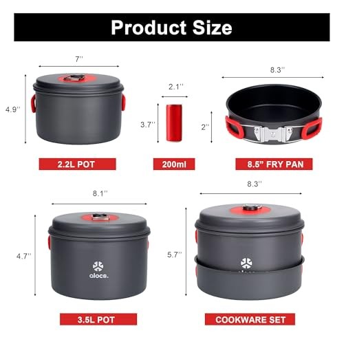 Alocs Camping Cookware Set, 3.5L + 2.2L Pot and 8.5in Pan, Mesh Carry Bag-2