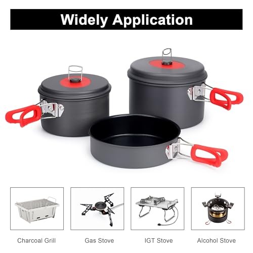 Alocs Camping Cookware Set, 3.5L + 2.2L Pot and 8.5in Pan, Mesh Carry Bag-4