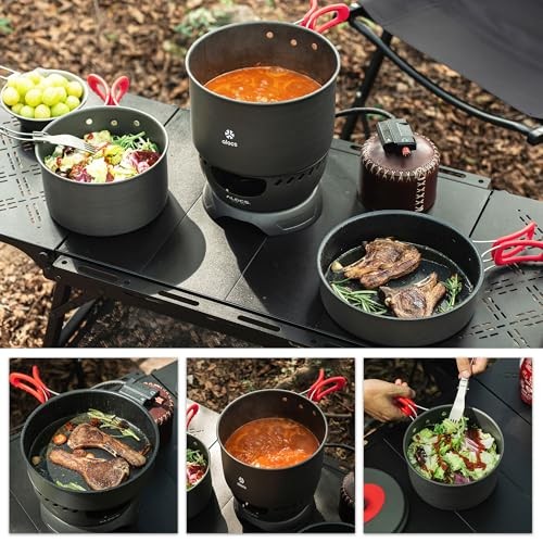 Alocs Camping Cookware Set, 3.5L + 2.2L Pot and 8.5in Pan, Mesh Carry Bag-5