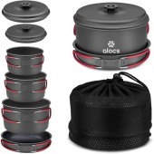 Alocs Camping Cookware Set, 2L + 1.4L + 1L Pots and 7.5-inch Non-stick Pan