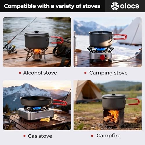 Alocs Camping Cookware Set, 2L + 1.4L + 1L Pots and 7.5-inch Non-stick Pan-2