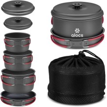 Alocs Camping Cookware Set, 2L + 1.4L + 1L Pots and 7.5-inch Non-stick Pan
