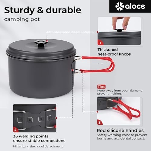 Alocs Camping Cookware Set, 2L + 1.4L + 1L Pots and 7.5-inch Non-stick Pan-5