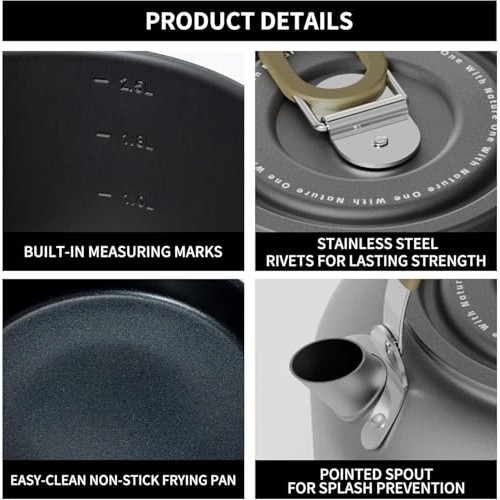 Alocs Camping Cookware Set with 1.7L Pot, 3L Pot, 0.8L Kettle and 8-inch Frying Pan-4