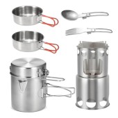 Aomiun Stainless Steel Camping Cookware Set with Stove, Forks and Spoons