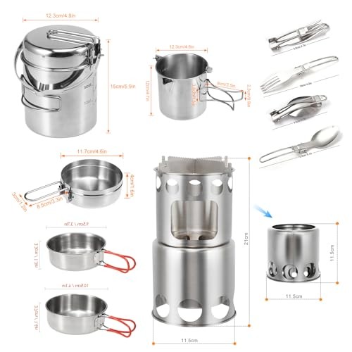 Aomiun Stainless Steel Camping Cookware Set with Stove, Forks and Spoons-5