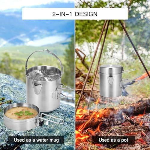 Aomiun Stainless Steel Camping Cookware Set with Stove, Forks and Spoons-7