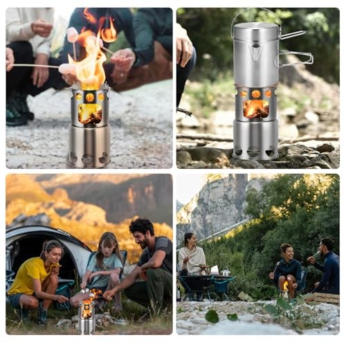 Aomiun Stainless Steel Camping Cookware Set with Stove, Forks and Spoons-8