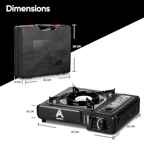 Aspect portable camping stove with 4 gas canisters, single burner, black-2