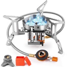 AUTOPkio Camping Gas Stove 6800W with 3 Burners, Piezo Ignition and Adapters