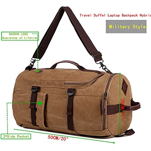 Baosha HB-26 Vintage Canvas Convertible Holdall Bag, Coffee-3