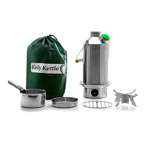 Kelly Kettle Base Camp Basic Kit 1.6 L Stainless Steel Camping Kettle with Cook Set and Pot Support