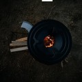 BBQ-Toro silver rocket stove, Ø 32, with 2 air vents and firewood rack