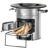 BBQ-Toro silver rocket stove, Ø 32, with 2 air vents and firewood rack