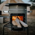 BBQ-Toro silver rocket stove, Ø 32, with 2 air vents and firewood rack